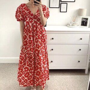 Zara Floral Printed Poplin Midi Dress